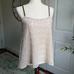 DELETTA ANTHROPOLOGIE Boucle Swing Top Faux Leather Straps Sequins Sz Small